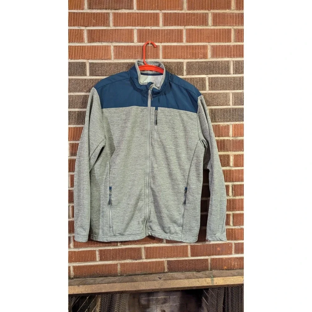 Orvis Mens Full Zip Jacket‎ Grey Navy Blue Colorblock Textured Knit Mock Neck XL